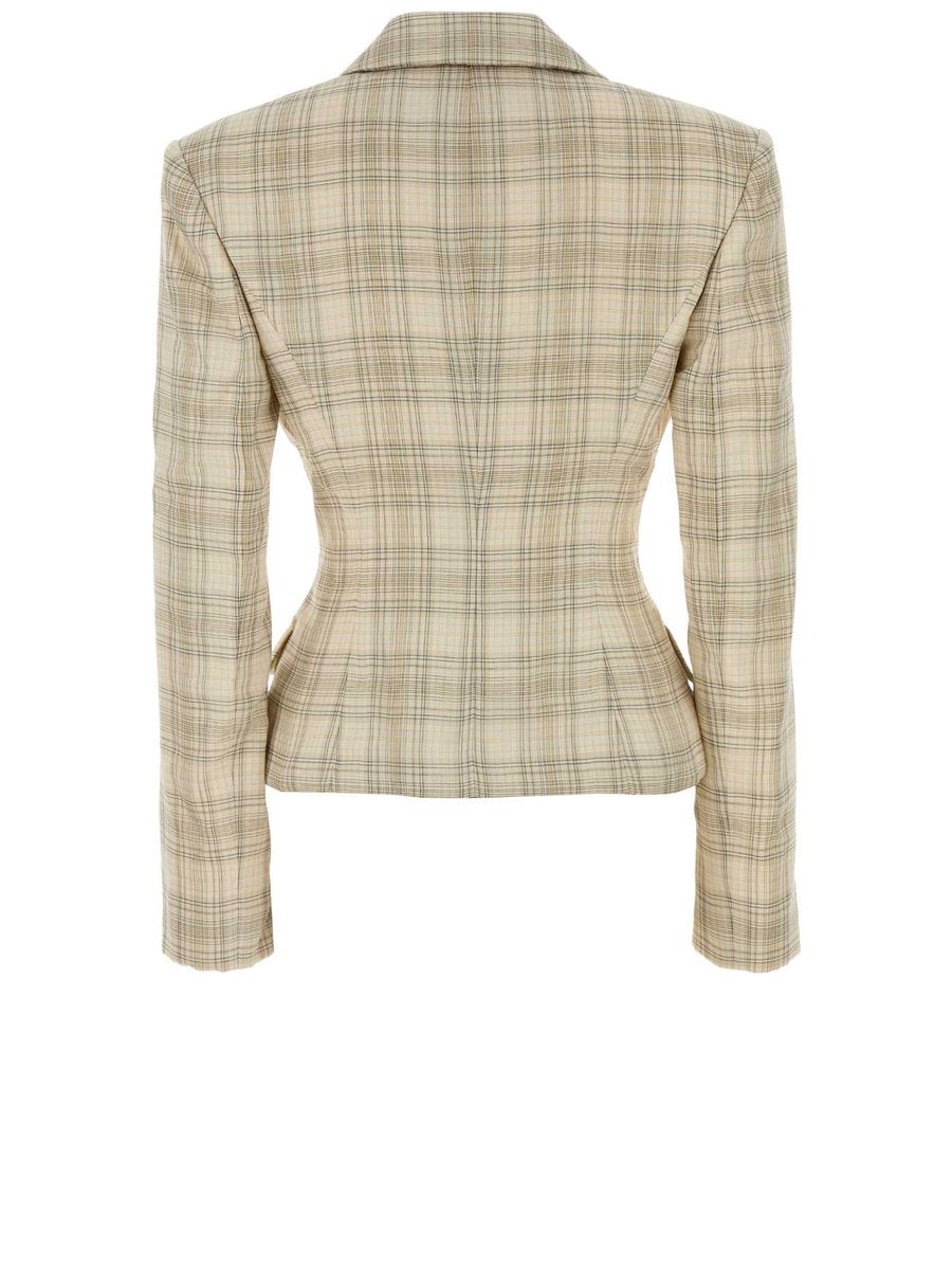 Magda Butrym Short Sleeve Blazer in Cream Check Cotton