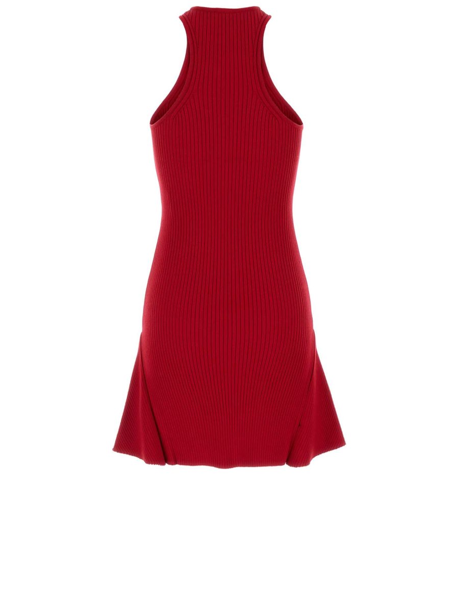Courreges Scuba Rib Knit Dress in Red Viscose Blend