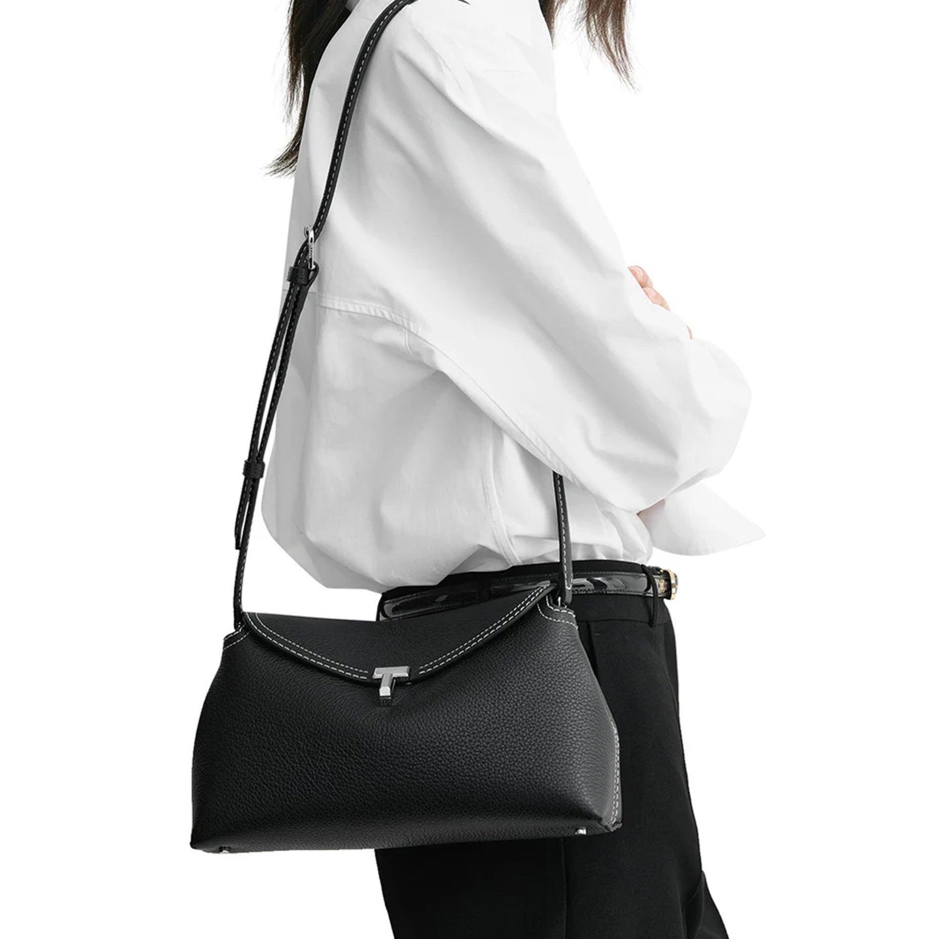 Toteme T-Lock Leather Clutch Bag