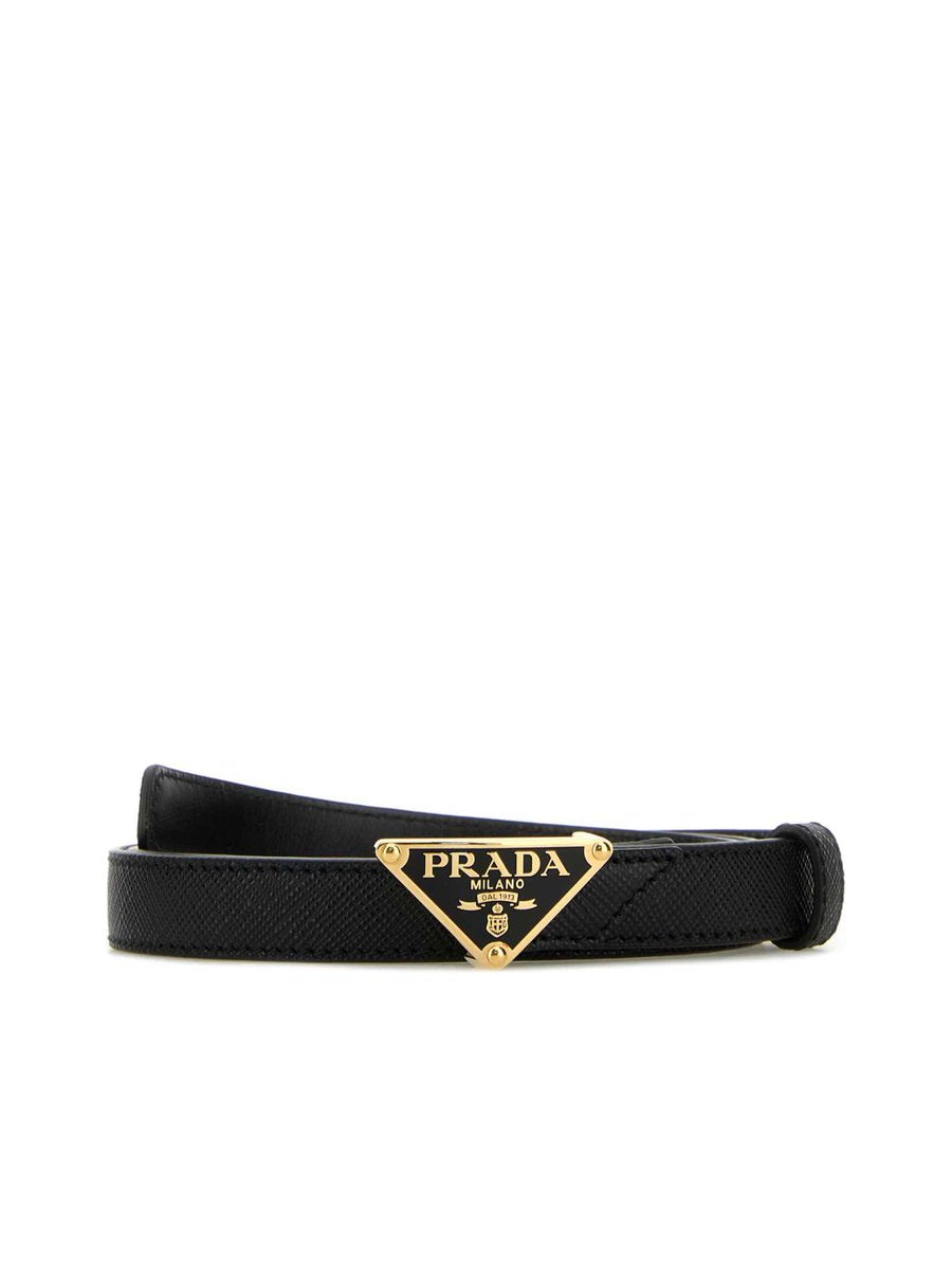 Prada Saffiano Leather Triangle Logo Belt