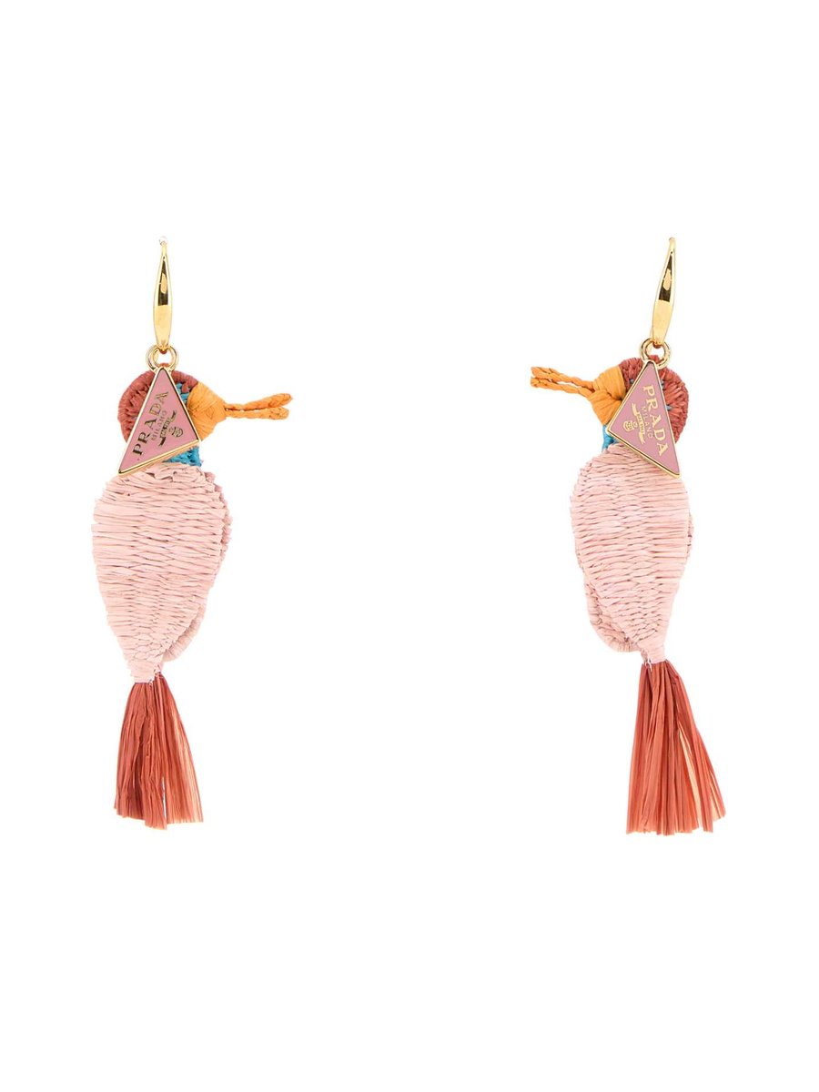Prada Raffia Bird-Motif Earrings
