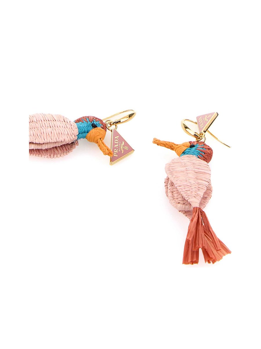 Prada Raffia Bird-Motif Earrings