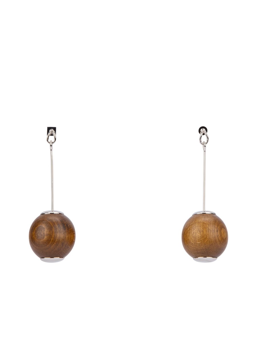 Jacquemus Les Grandes Boucles Nodo Earrings in Silver Brown Wood and Brass
