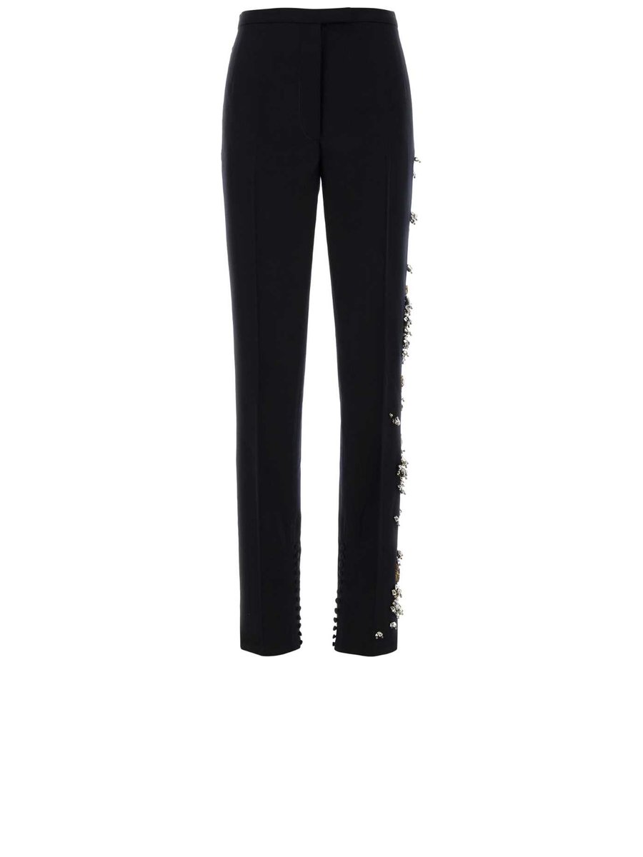 Dries Van Noten Pandoris Embroidered Pants in Blue Wool