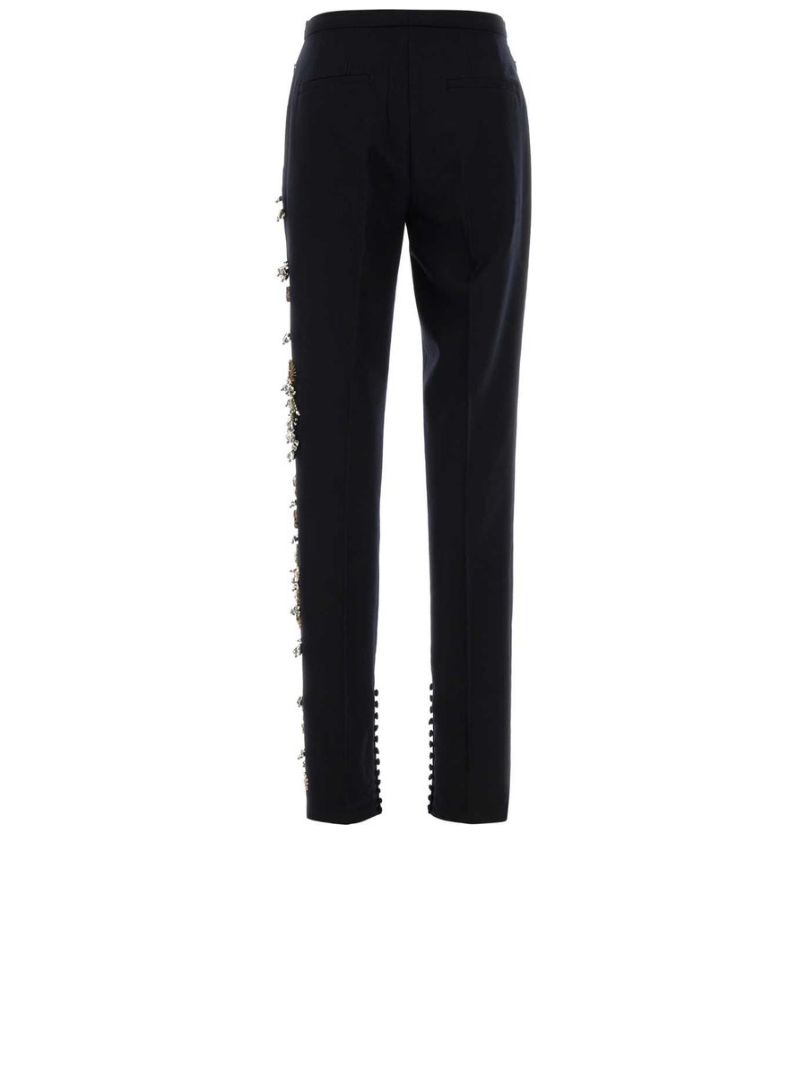 Dries Van Noten Pandoris Embroidered Pants in Blue Wool