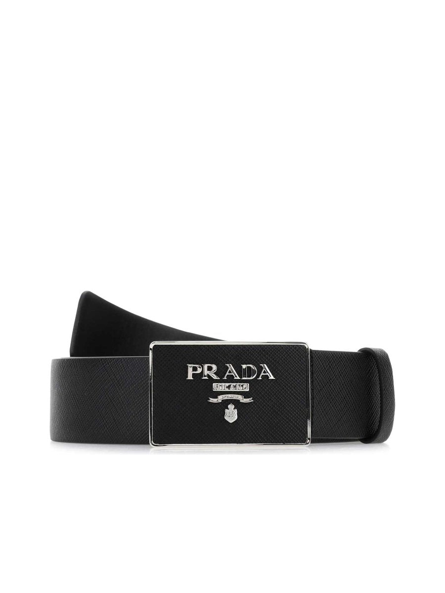 Prada Saffiano Leather Engraved Plaque Belt