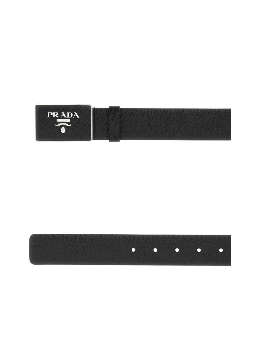 Prada Saffiano Leather Engraved Plaque Belt
