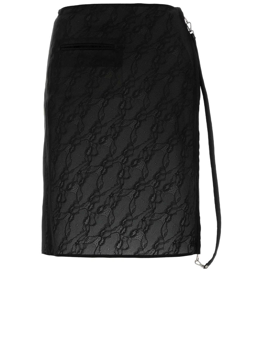 Courreges Zipped Lace Skirt in Black Nylon