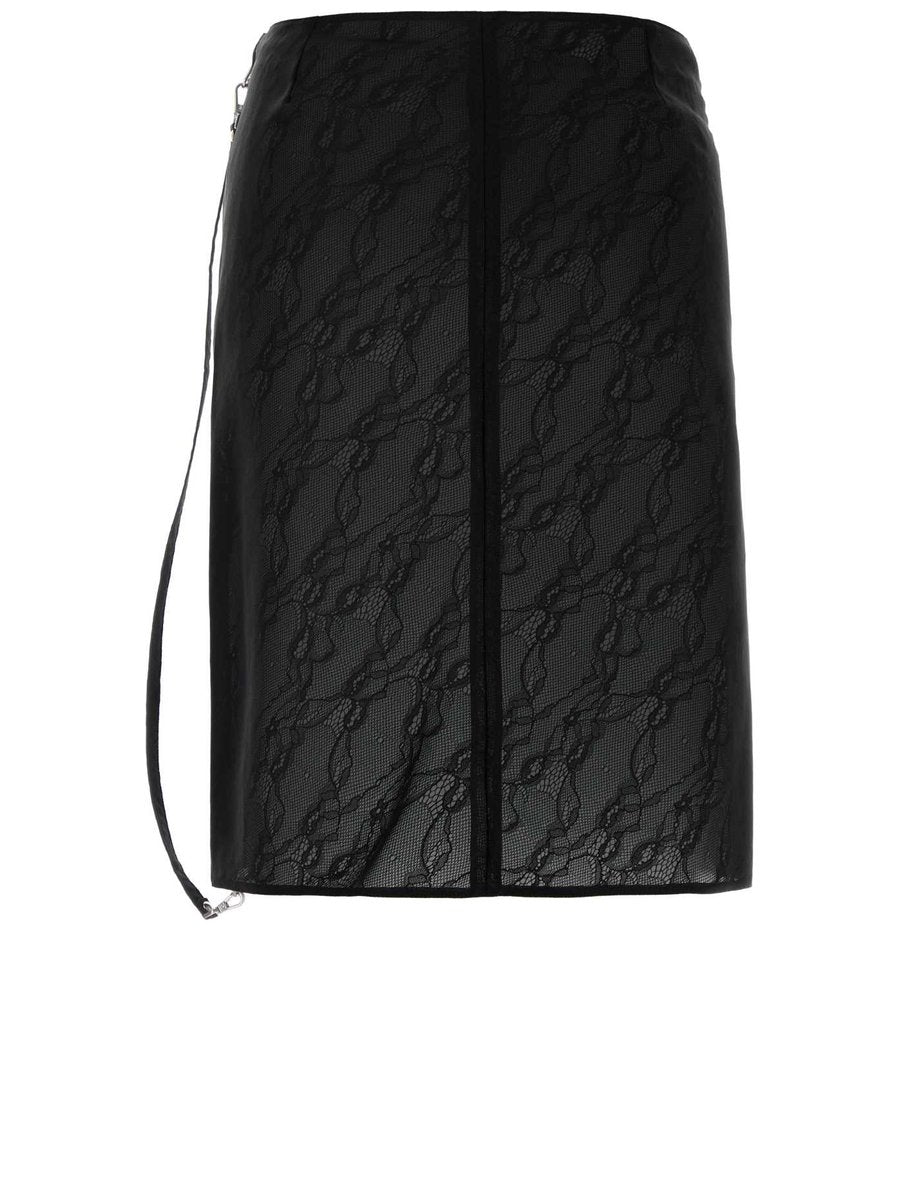Courreges Zipped Lace Skirt in Black Nylon