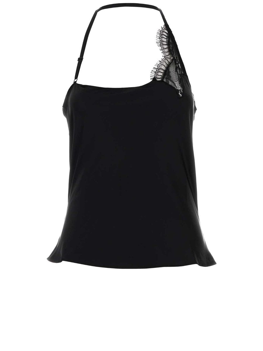 Courreges Lace Asymmetrical Top in Black Viscose