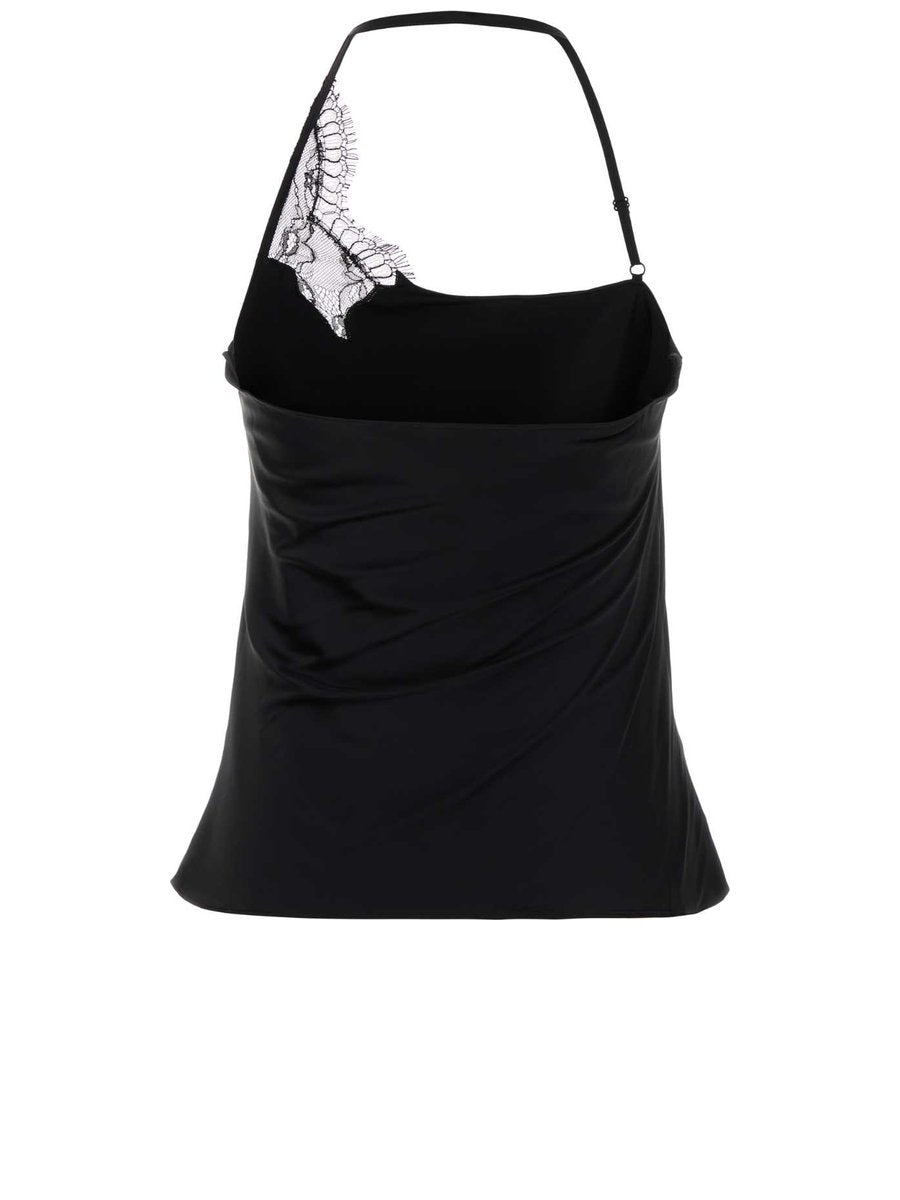Courreges Lace Asymmetrical Top in Black Viscose