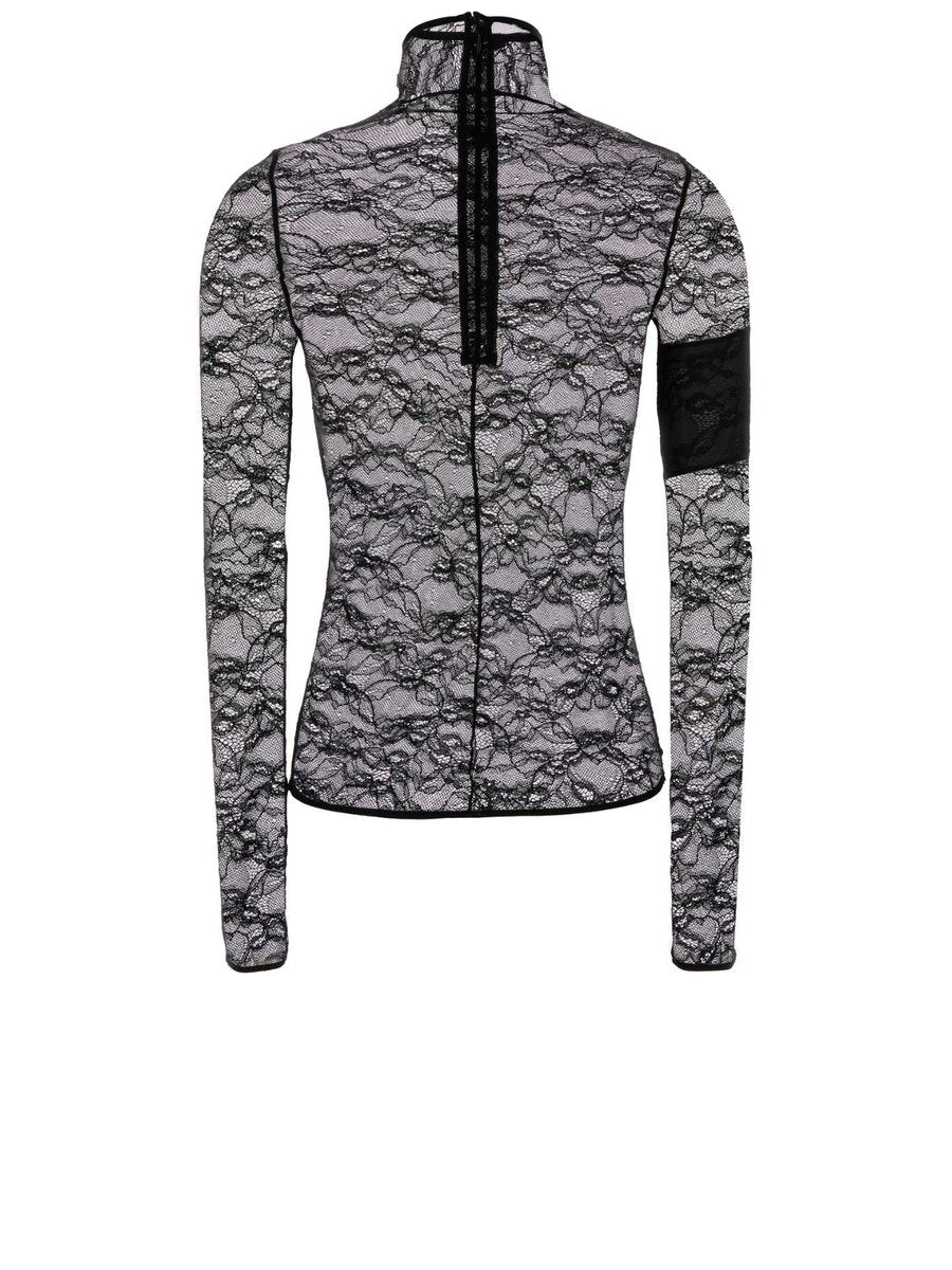 Courrèges Lace Mockneck Top in Black Nylon