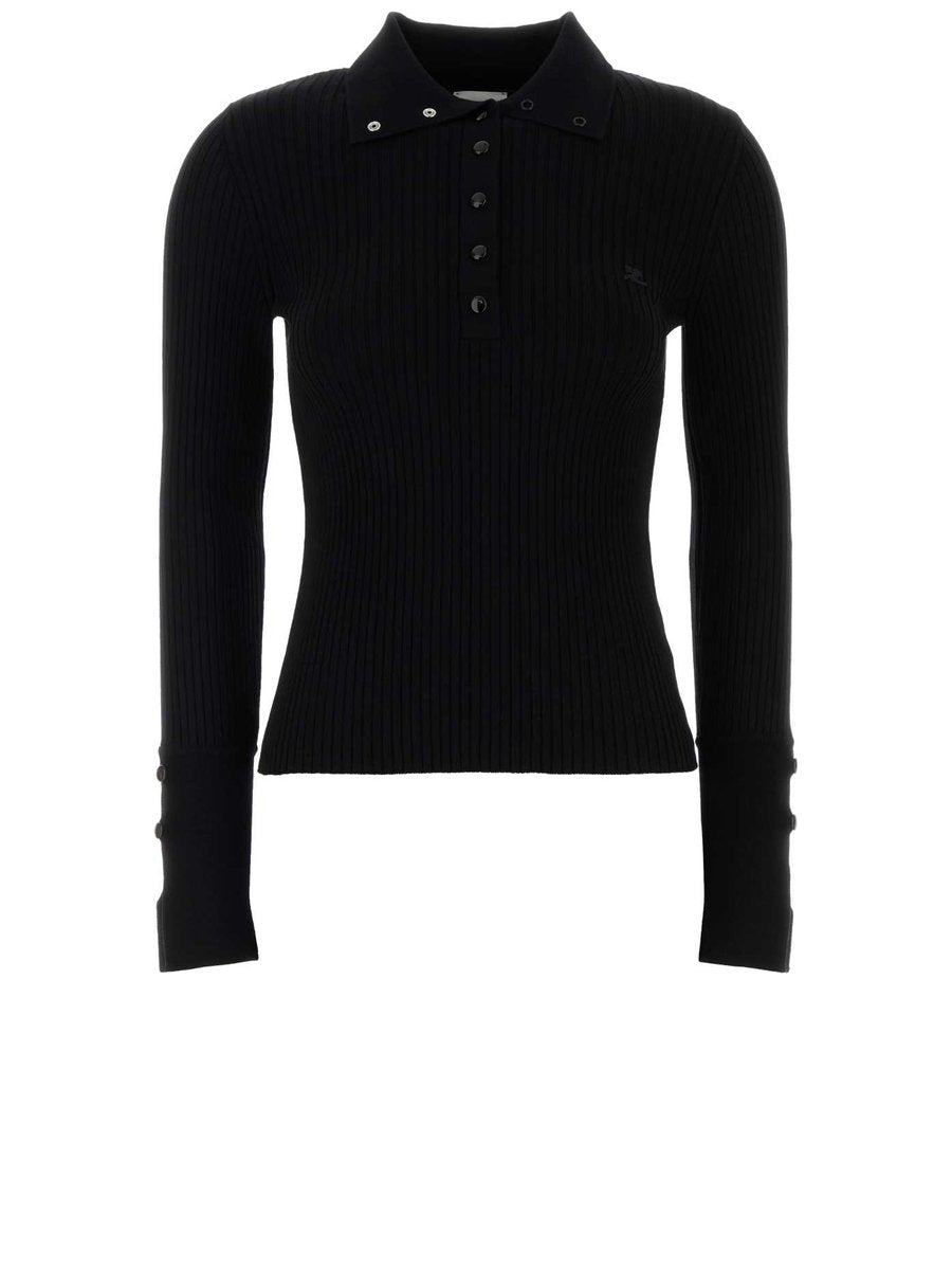 Courreges Classic Rib Polo in Black Viscose Blend
