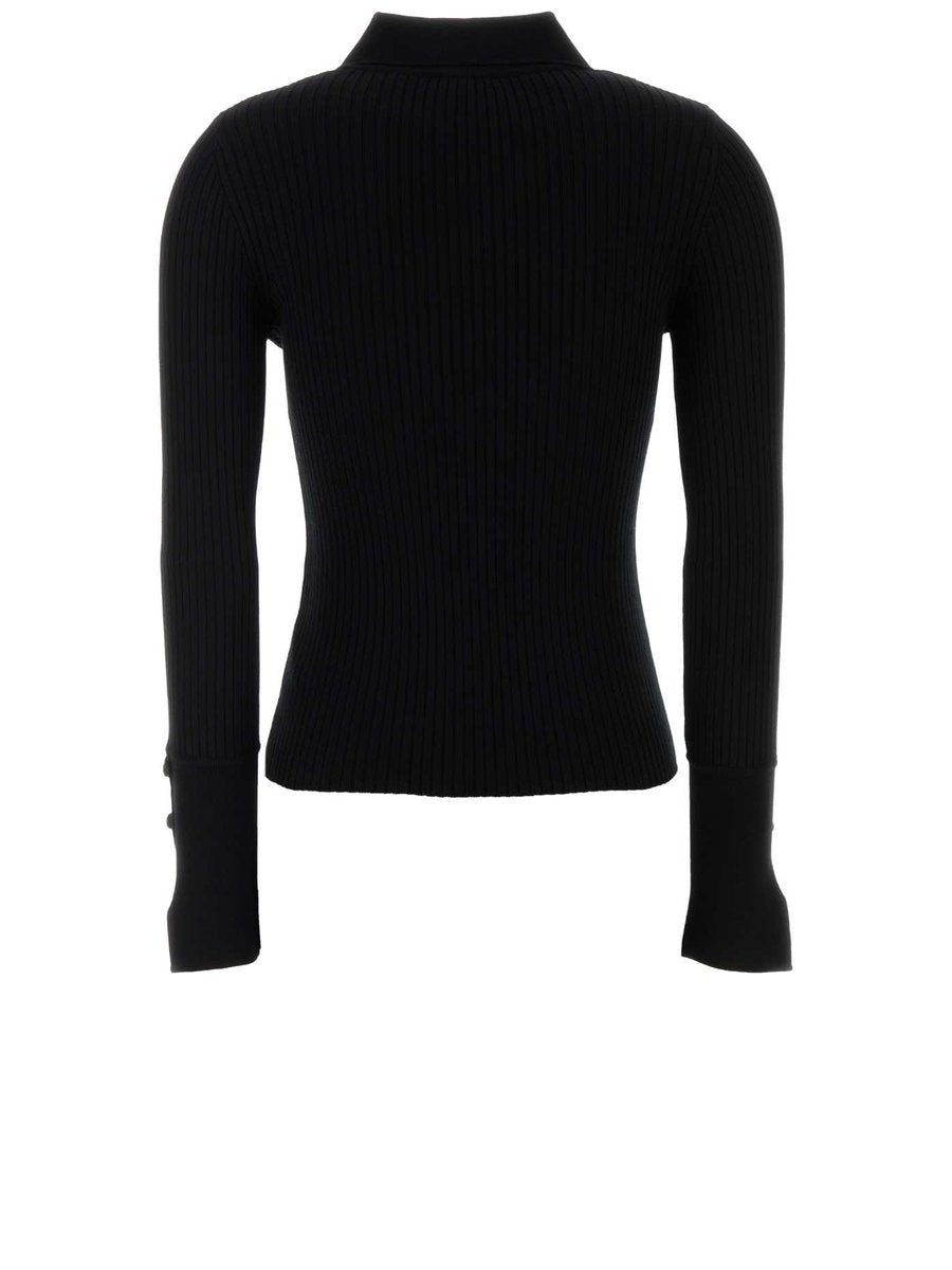 Courreges Classic Rib Polo in Black Viscose Blend