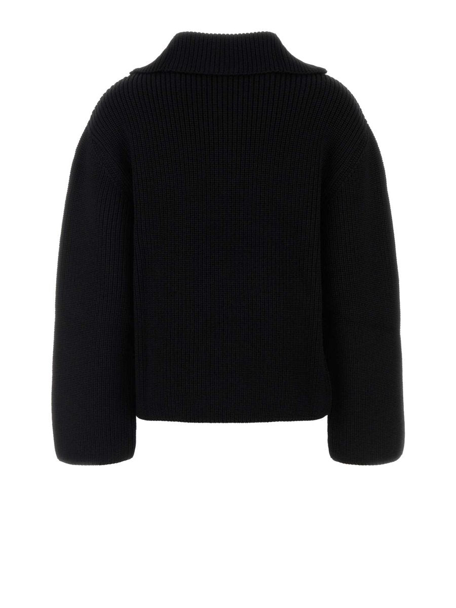 Courreges Ribbed Trucker Sweater in Black Merino Wool