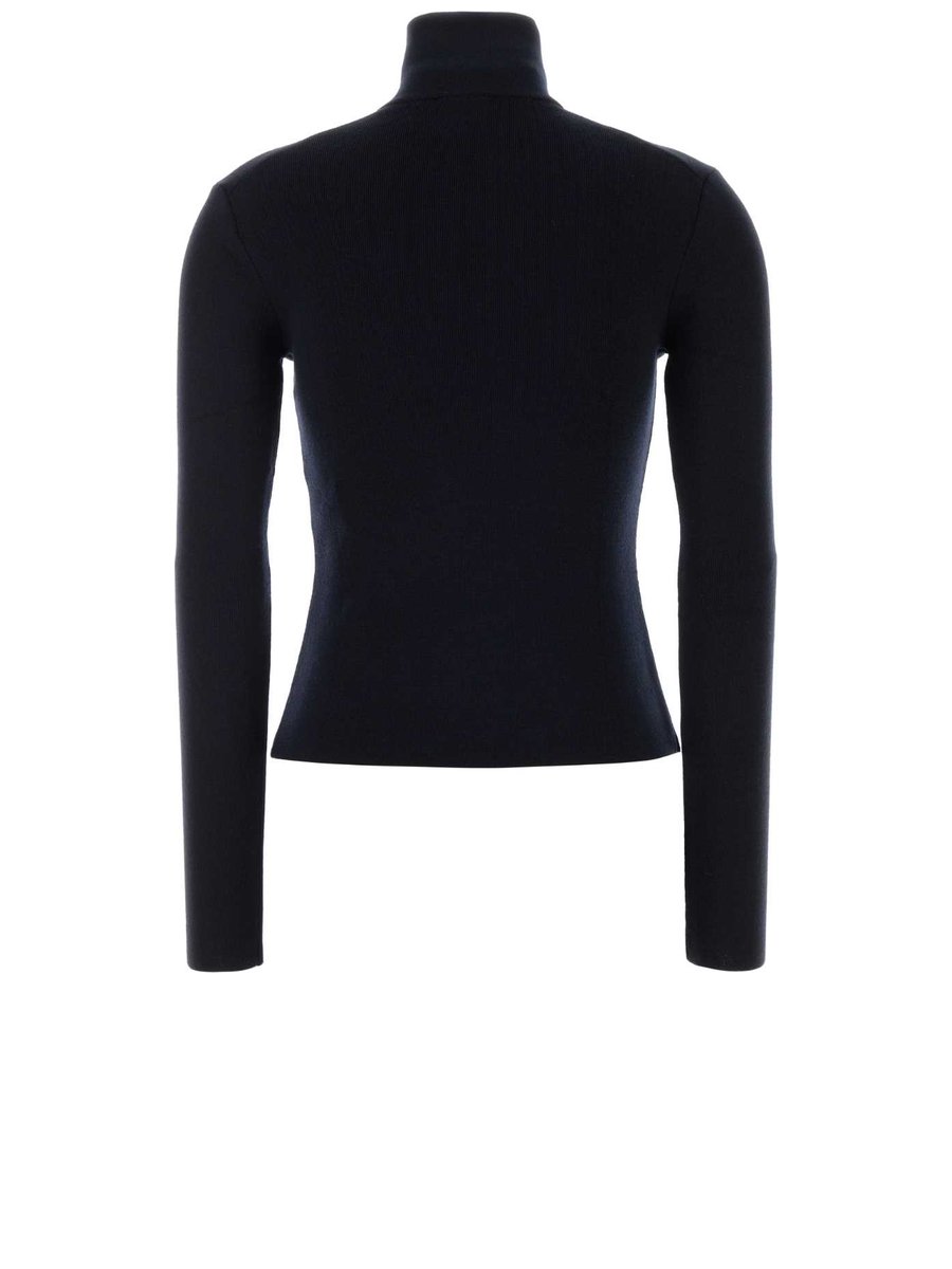 Courreges Zipped Mockneck Sweater in Blue Merino Wool