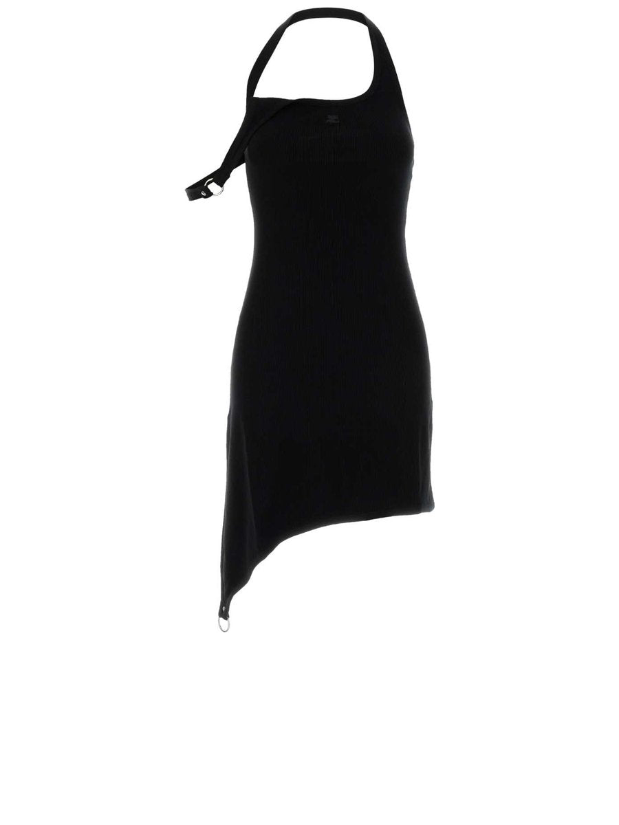 Courrèges Undressed Rib Knit Dress in Black Viscose Nylon