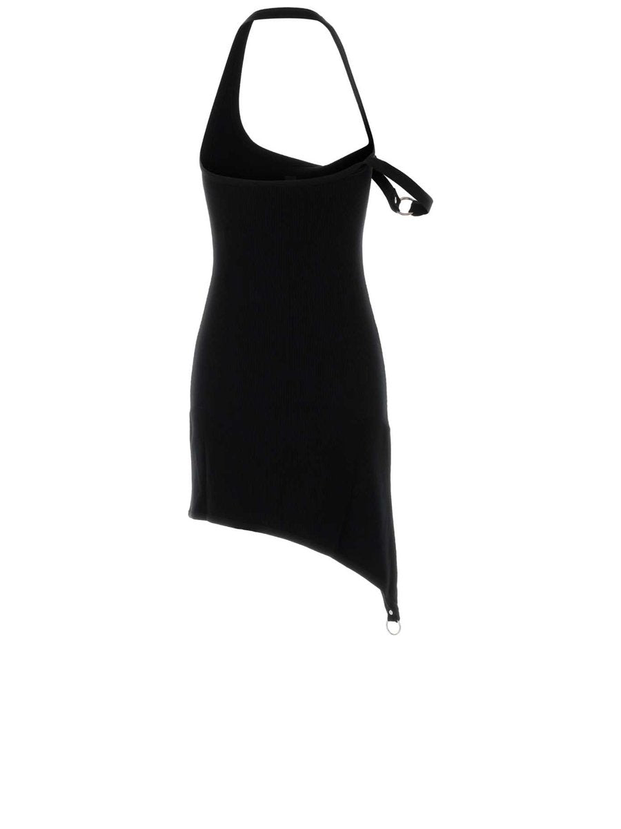 Courrèges Undressed Rib Knit Dress in Black Viscose Nylon