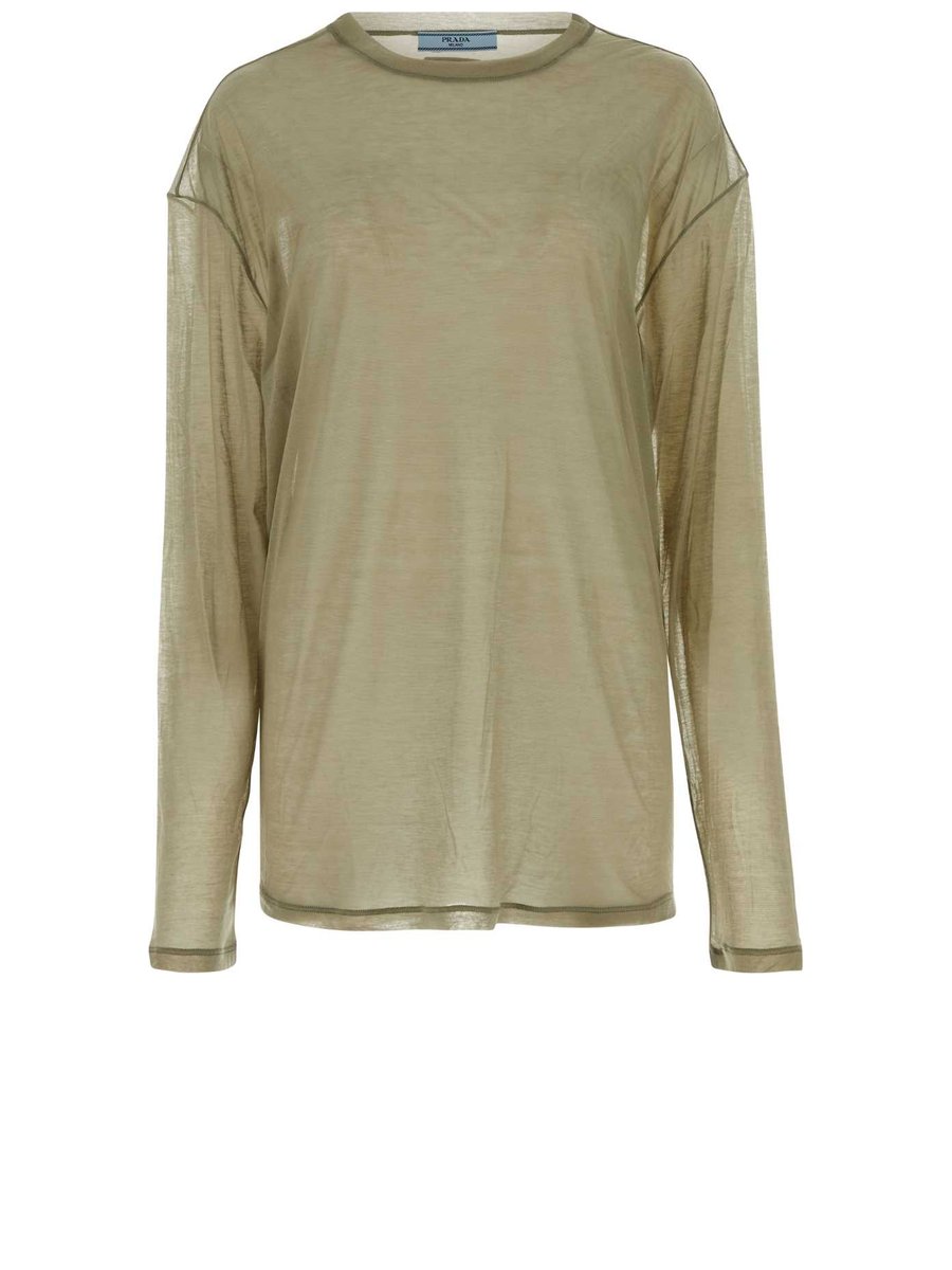Prada T-Shirt in Green Lyocell and Silk