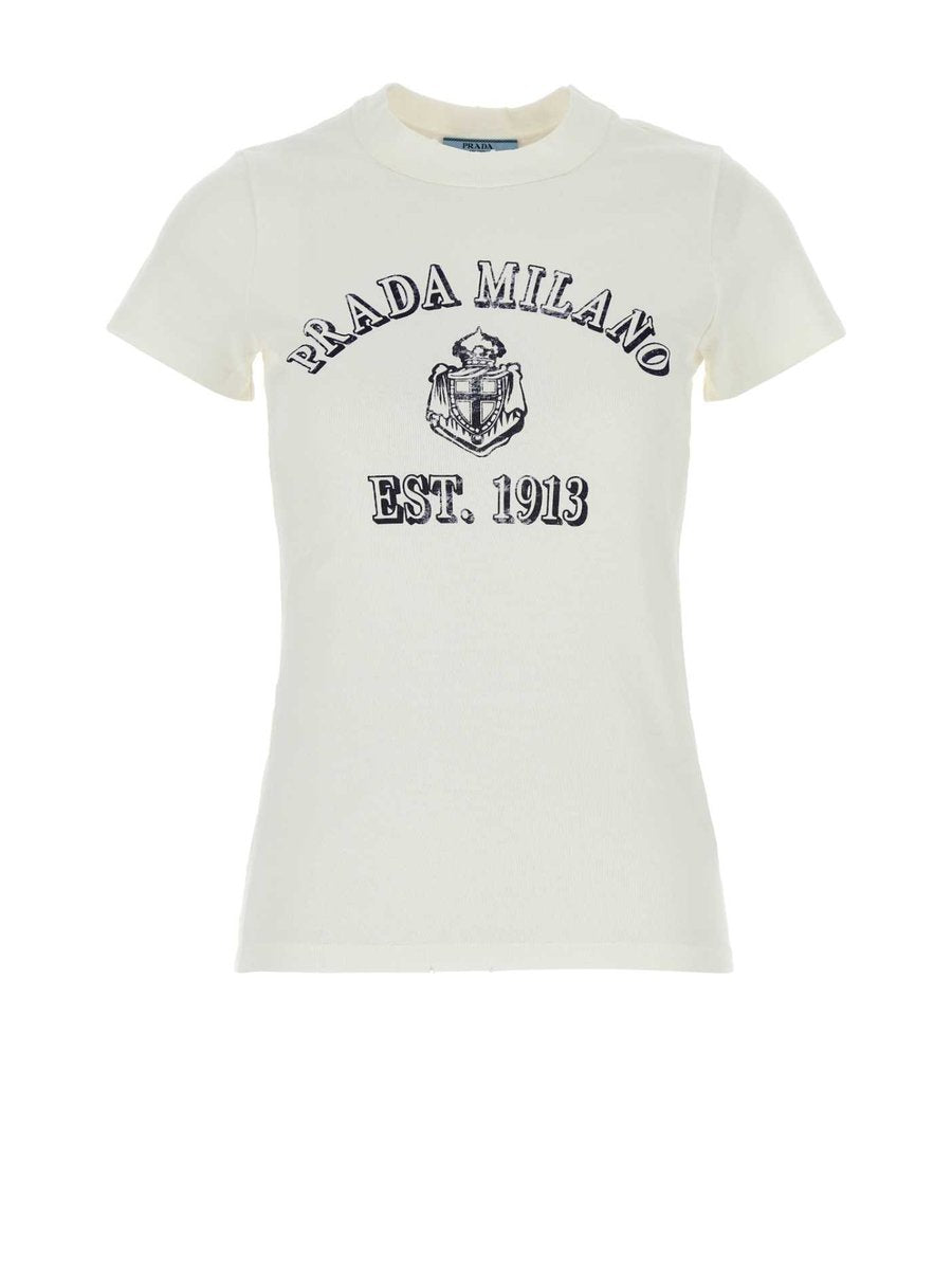 Prada Jersey T-Shirt in White Cotton