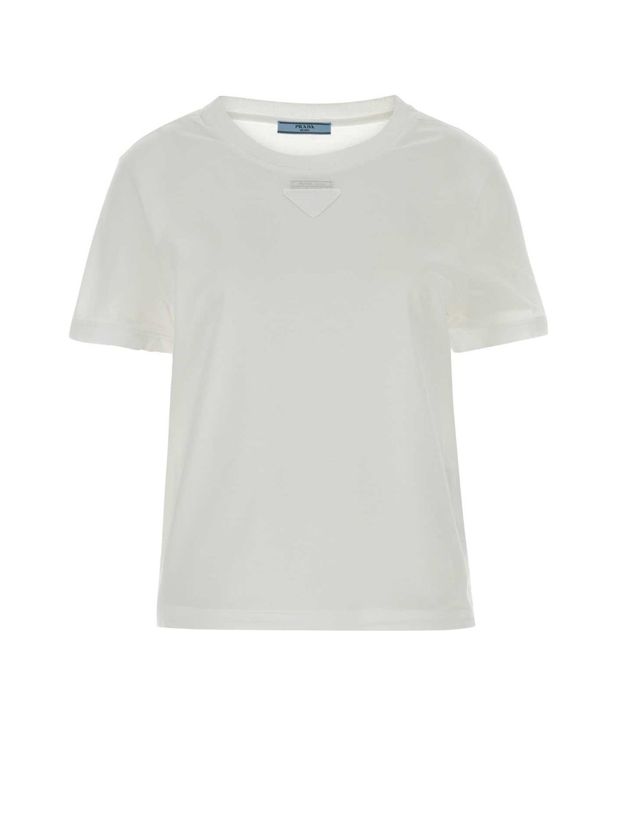 Prada Jersey T-Shirt in White Cotton