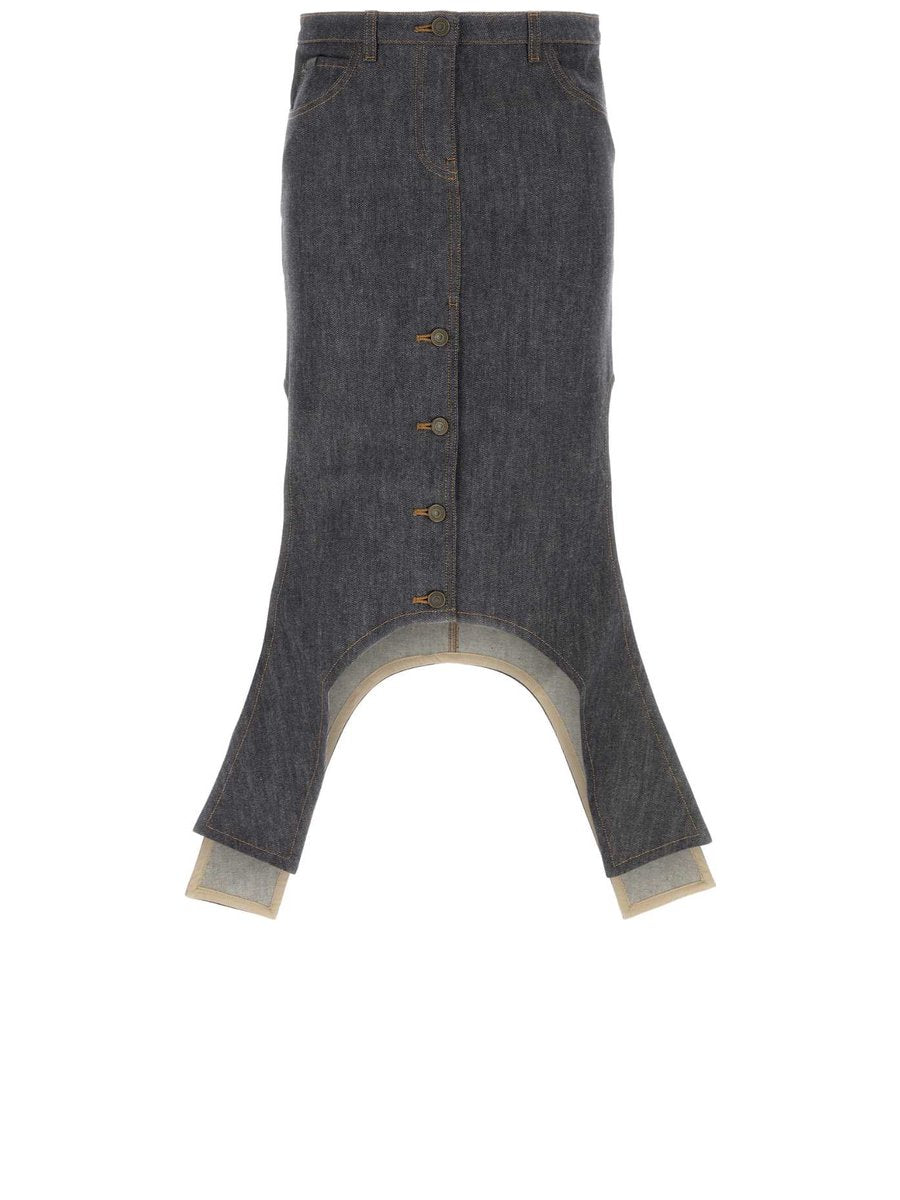 Courrèges Reversed Denim Skirt in Blue Cotton