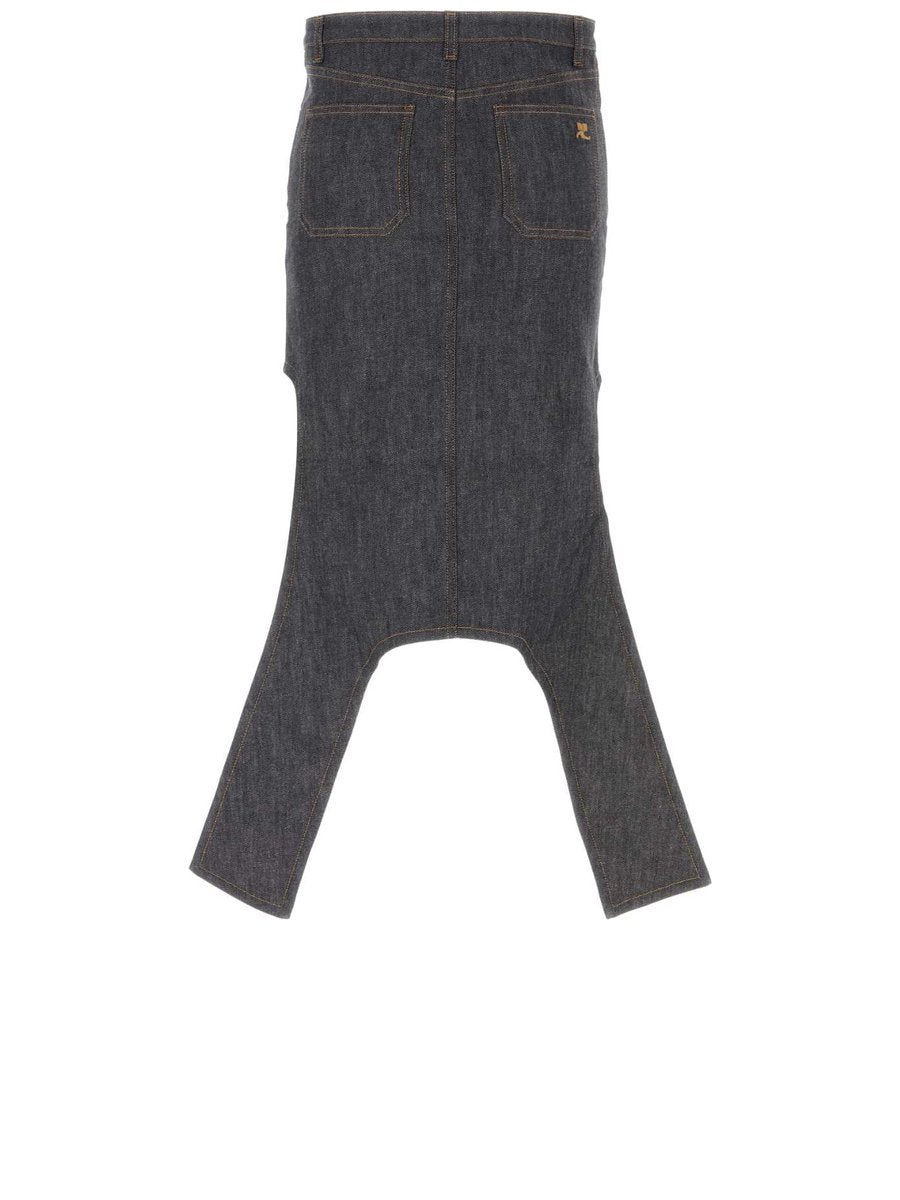 Courrèges Reversed Denim Skirt in Blue Cotton