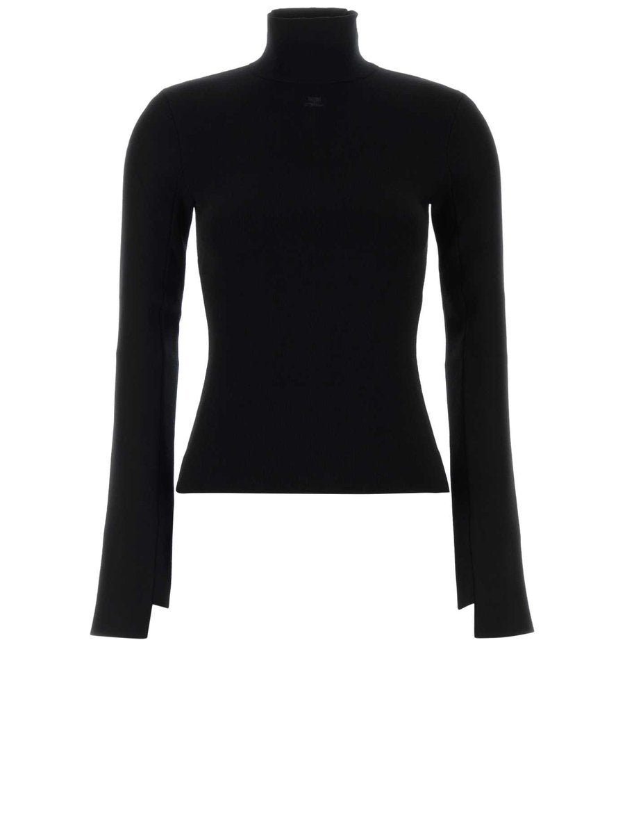 Courreges Interlock Mock Neck Sweater in Black Viscose Blend