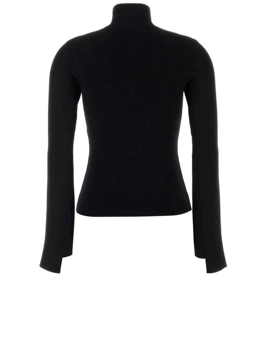 Courreges Interlock Mock Neck Sweater in Black Viscose Blend