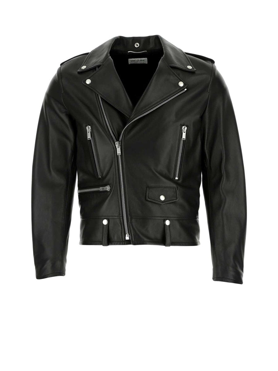 Saint Laurent Leather Jacket in Black Lambskin