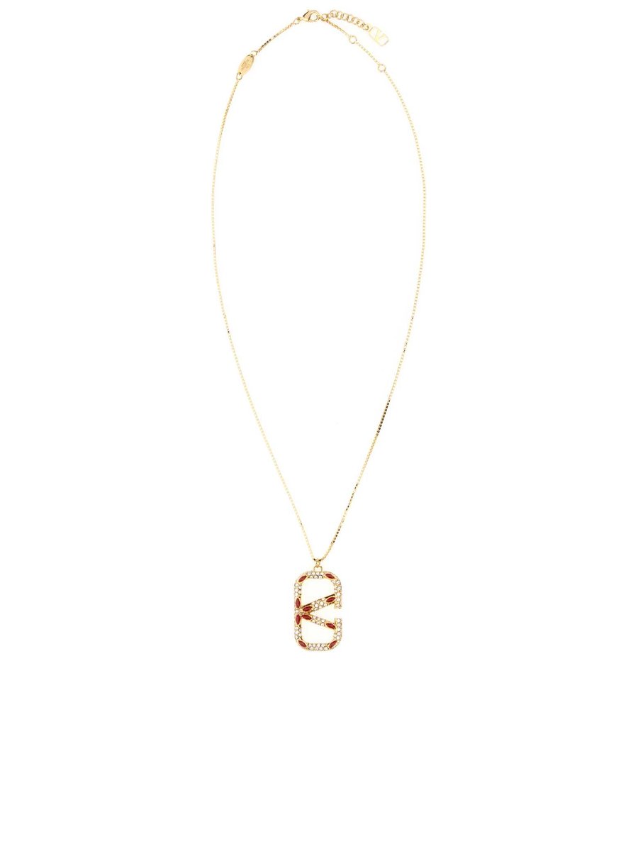 Valentino Necklace in Gold Metal and Rhinestones