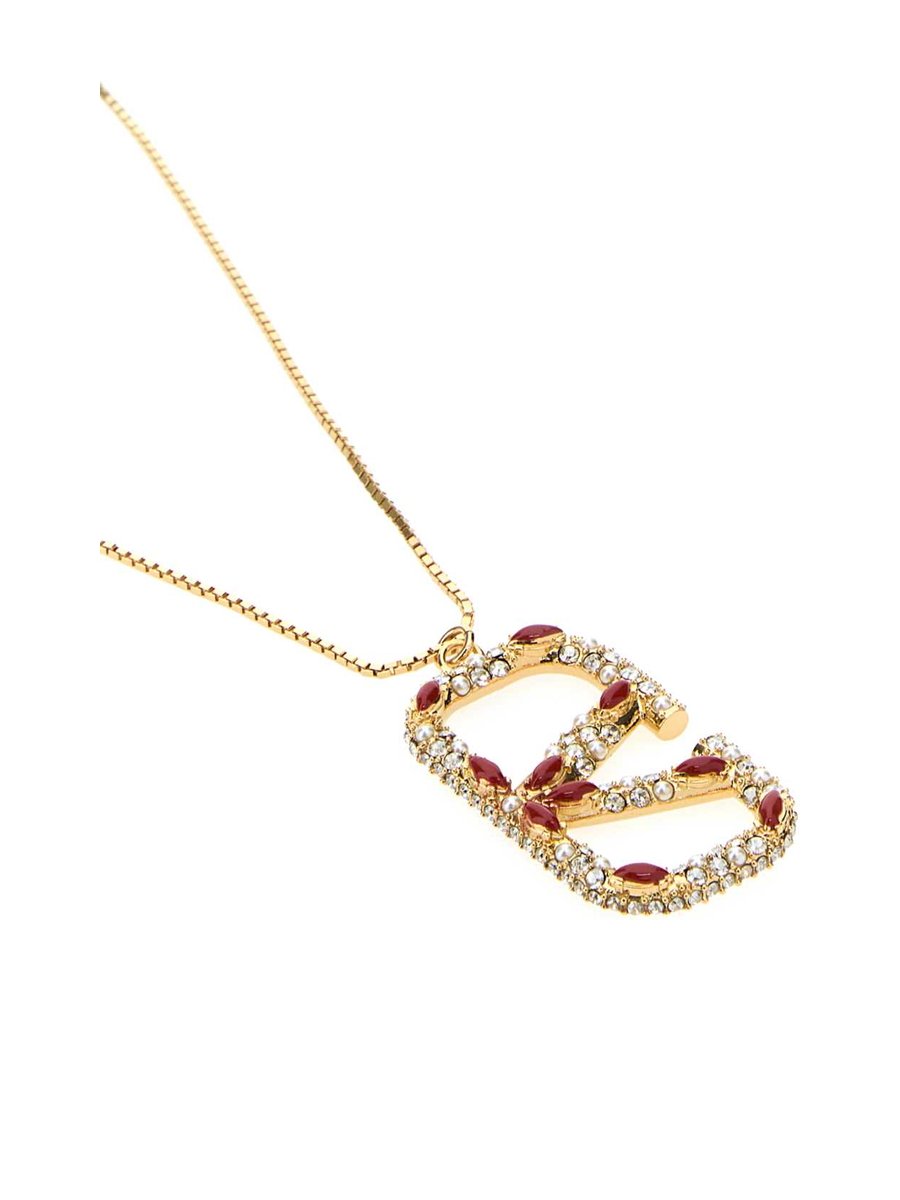 Valentino Necklace in Gold Metal and Rhinestones