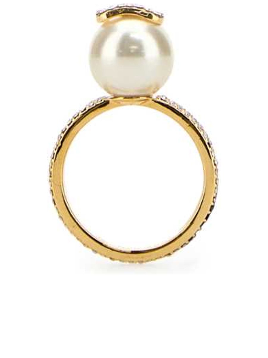 Valentino VLogo Pearl Ring in Gold Metal