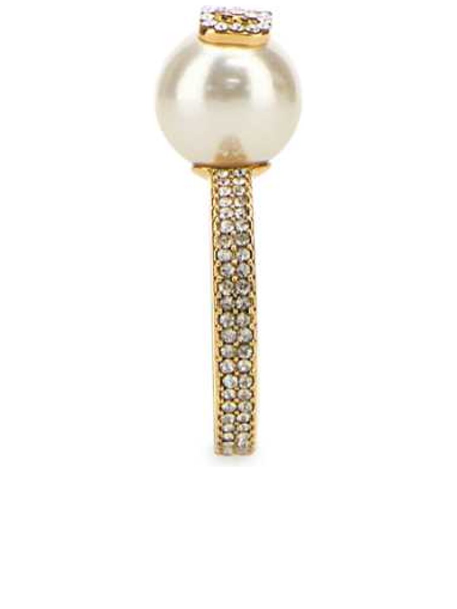 Valentino VLogo Pearl Ring in Gold Metal