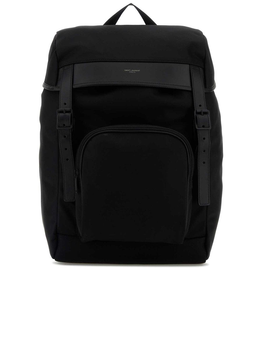 Saint Laurent City Backpack in Black Canvas and Leather