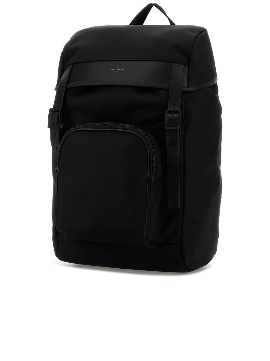 Saint Laurent City Backpack in Black Canvas and Leather