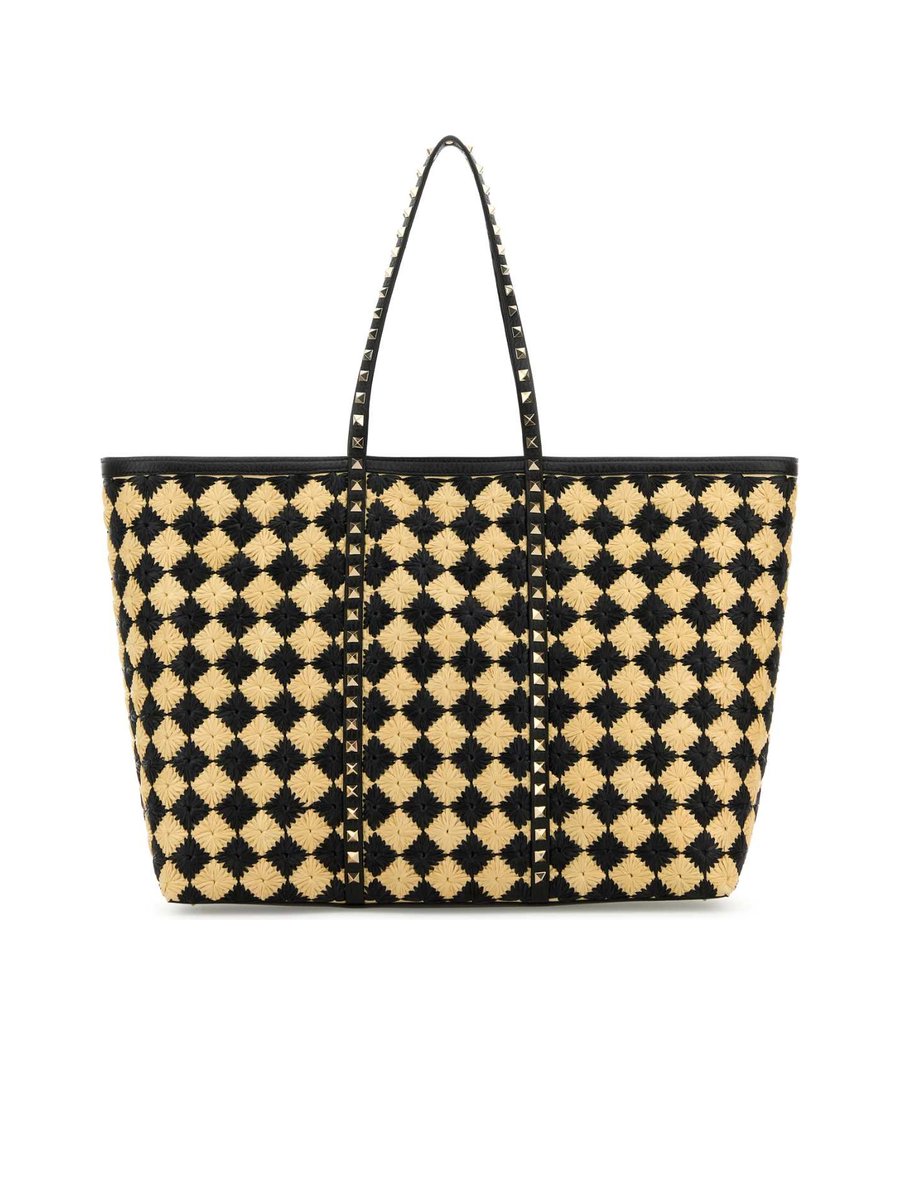 Valentino Garavani Embroidered Raffia Rockstud Shopping Bag