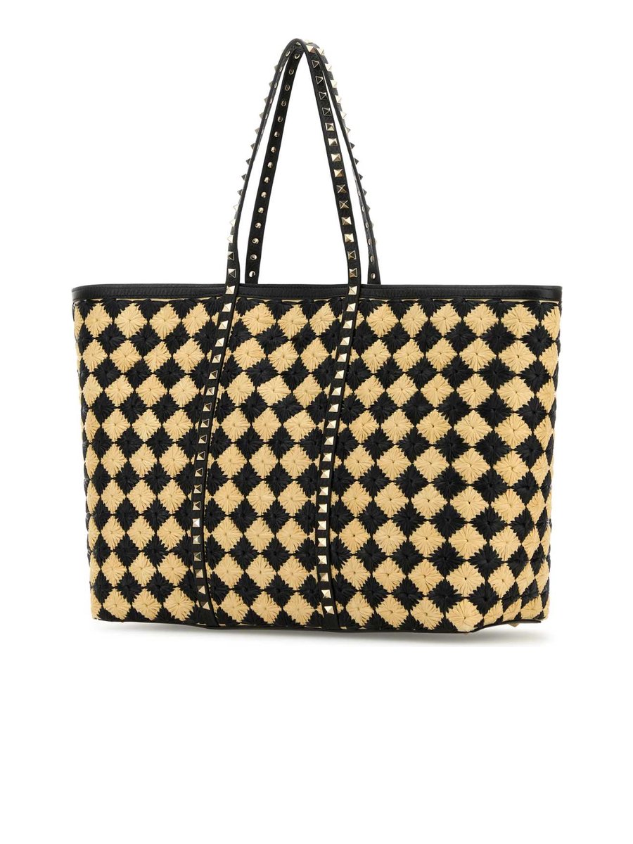 Valentino Garavani Embroidered Raffia Rockstud Shopping Bag