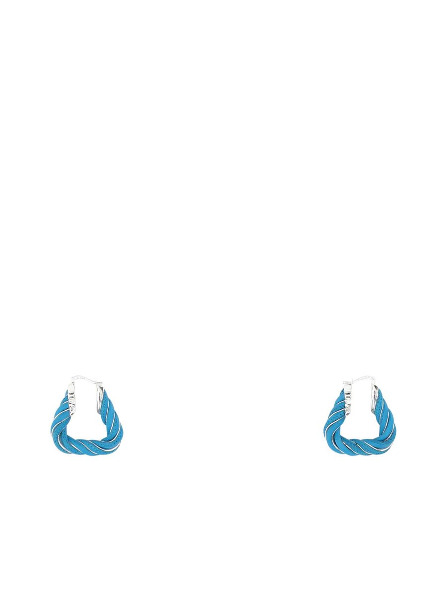 Bottega Veneta Earrings in Light Blue Lambskin and Sterling Silver