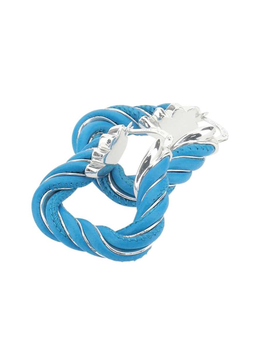 Bottega Veneta Earrings in Light Blue Lambskin and Sterling Silver