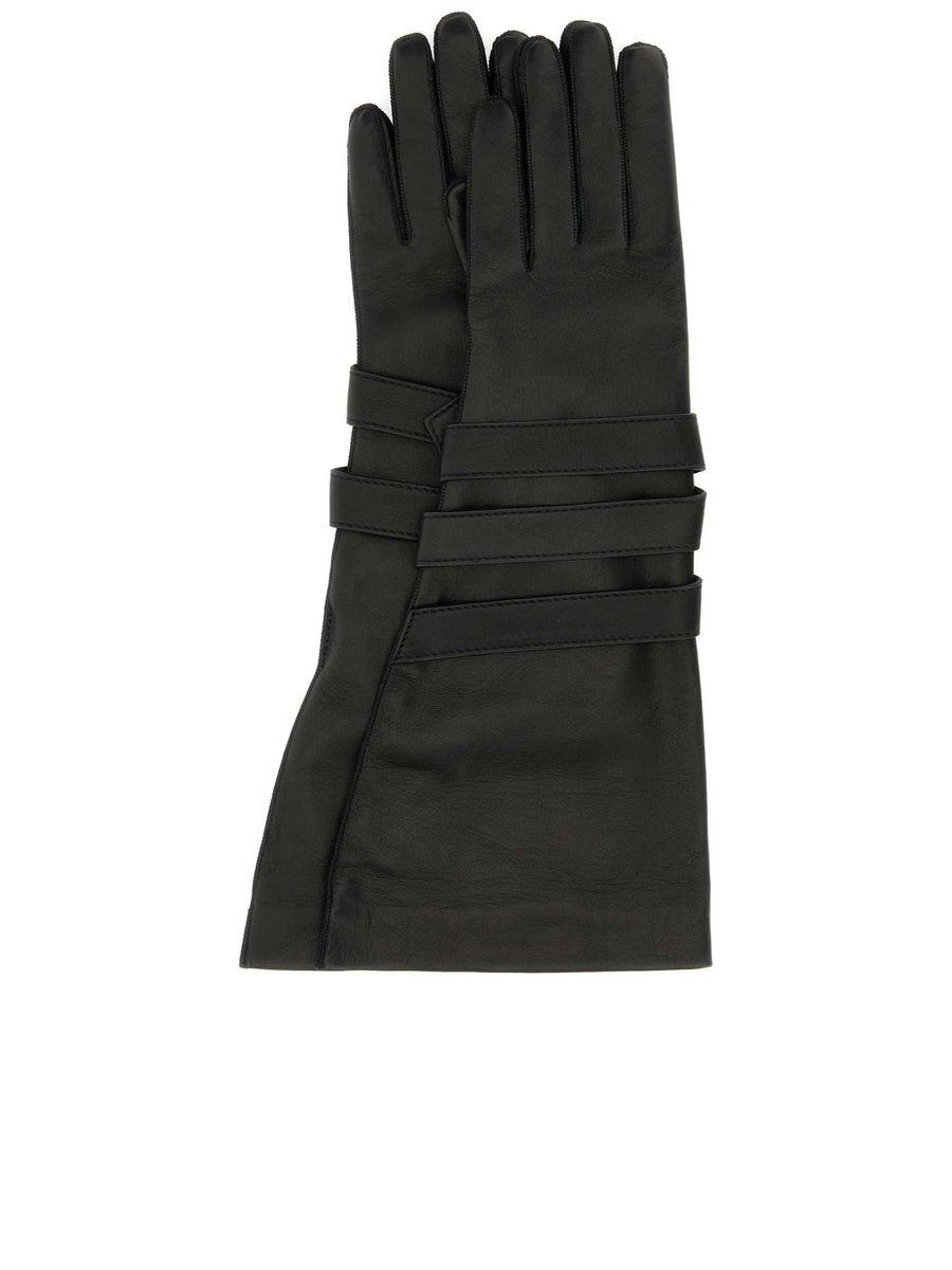 Saint Laurent Aviator Gloves with Straps in Black Lambskin