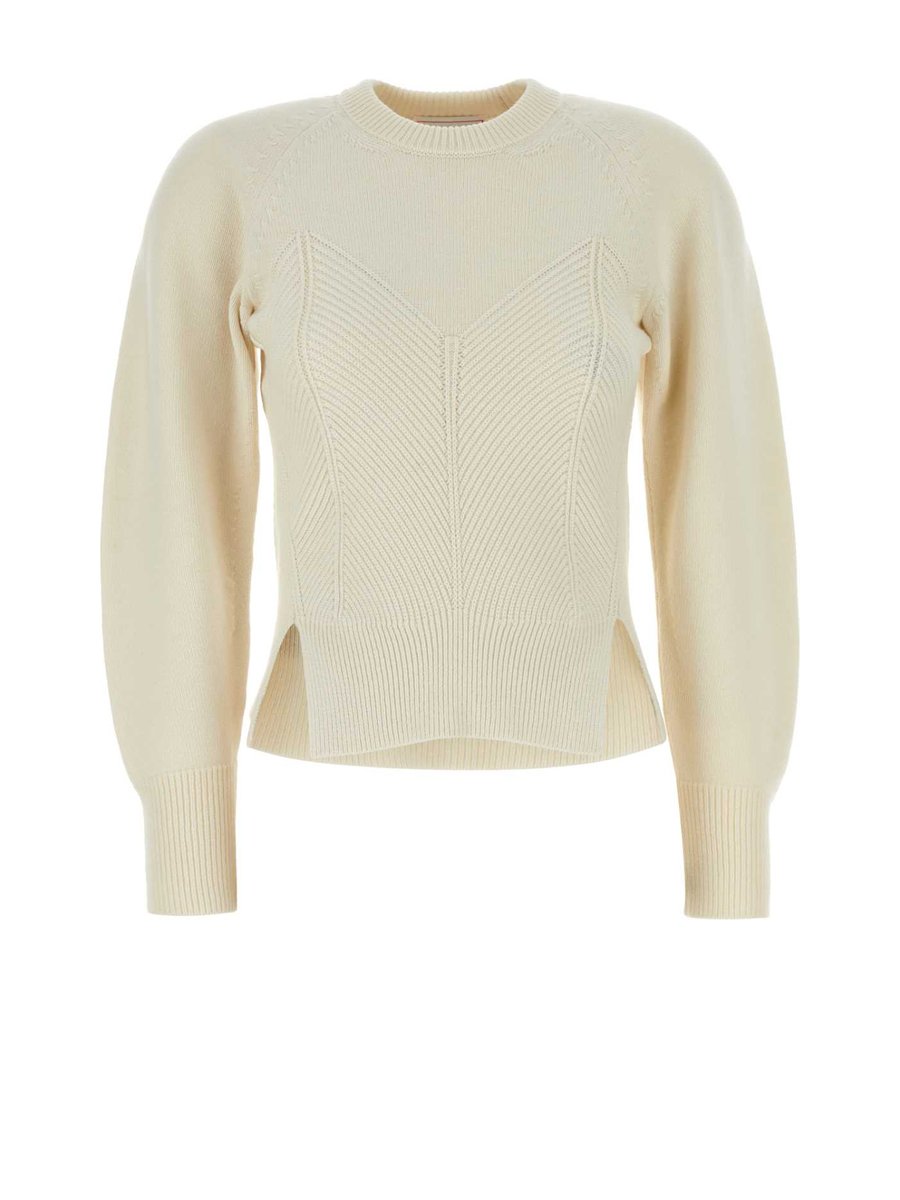 Alexander McQueen Chevron Corset Detail Jacket in White Wool Cashmere