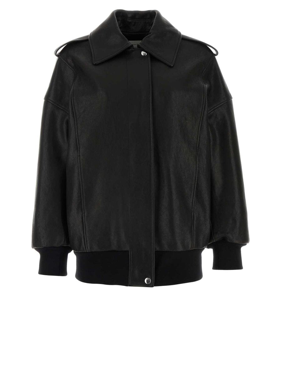 Alexander McQueen Oversized Aviator Leather Jacket in Black Lambskin