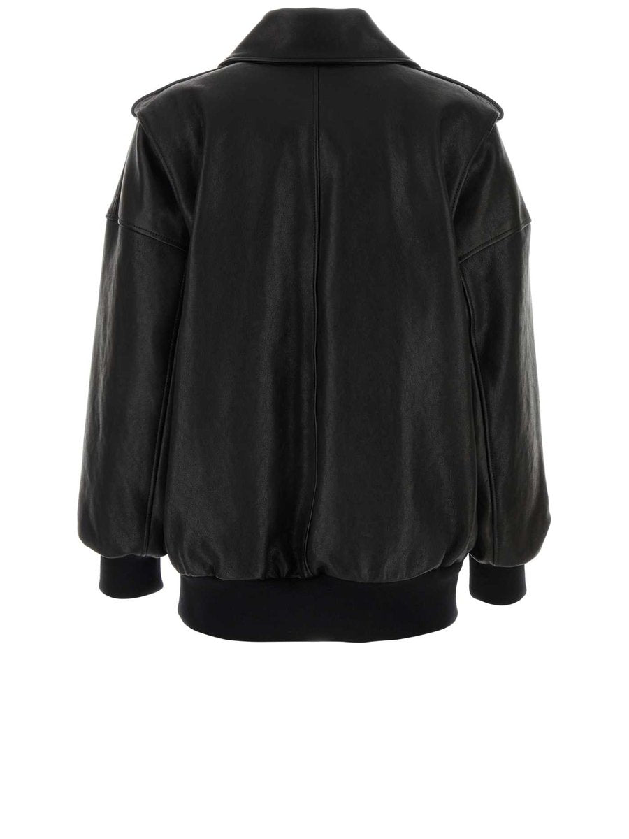 Alexander McQueen Oversized Aviator Leather Jacket in Black Lambskin