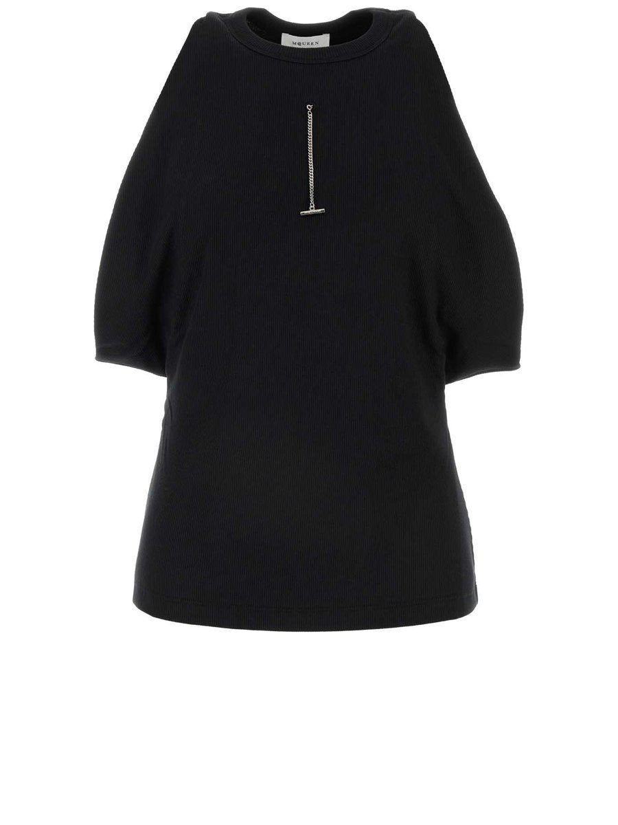Alexander McQueen Cut And Sew Top in Black Cotton