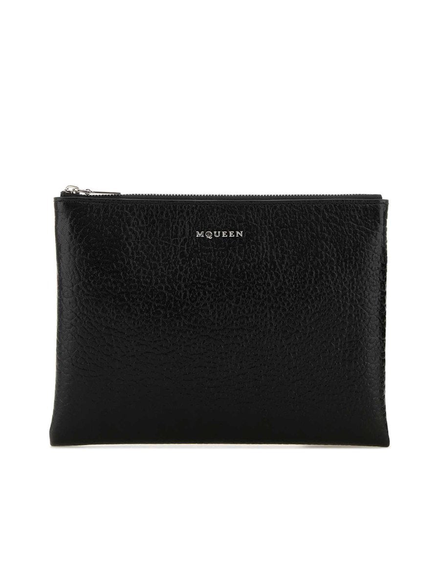 Alexander McQueen Cross Bar Zip Pouch in Black Leather