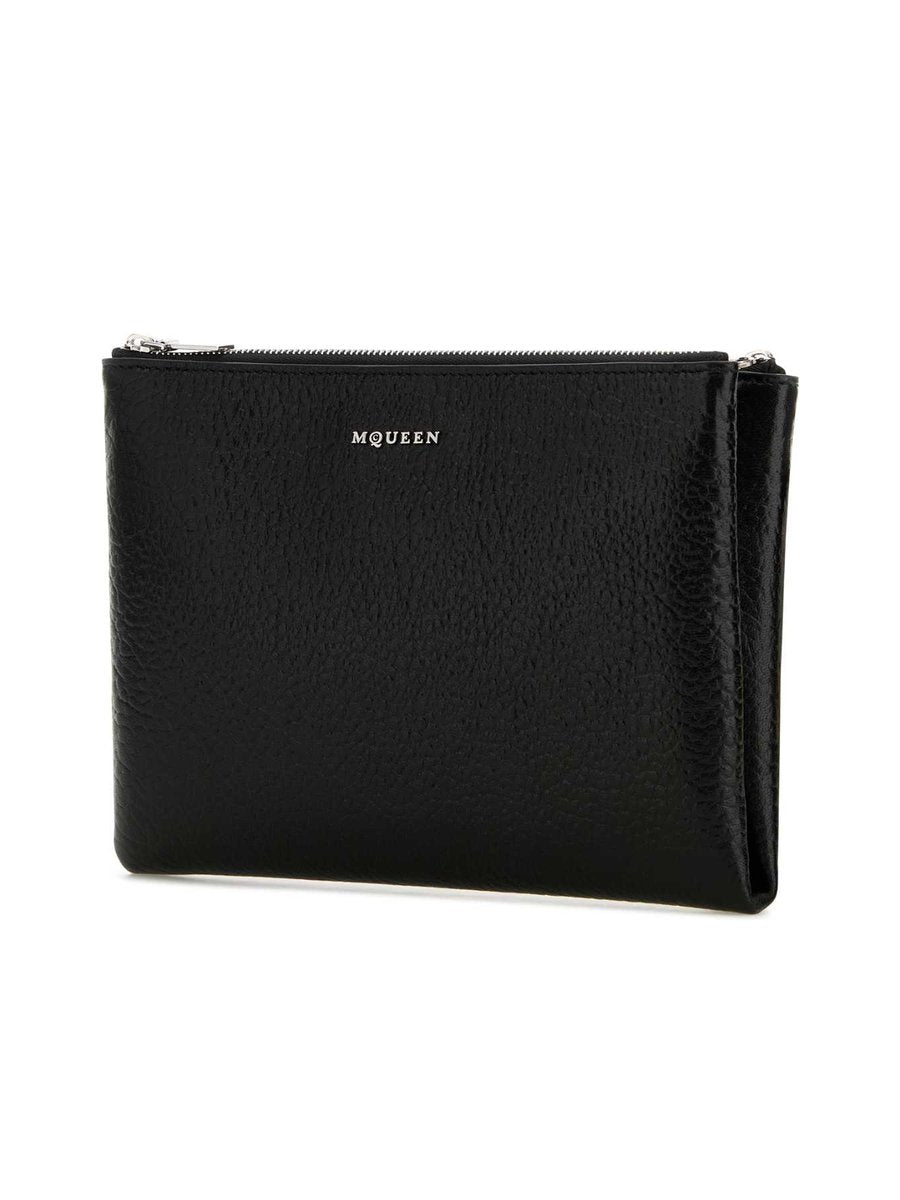 Alexander McQueen Cross Bar Zip Pouch in Black Leather