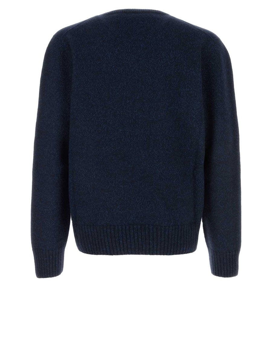 Alexander McQueen Crew Neck Long Sleeve Sweater in Blue Wool