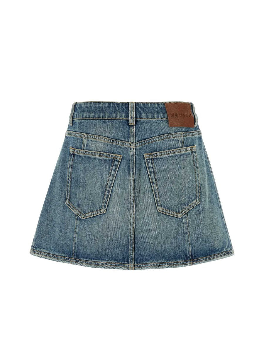 Alexander McQueen Denim Skirt in Light Blue Cotton