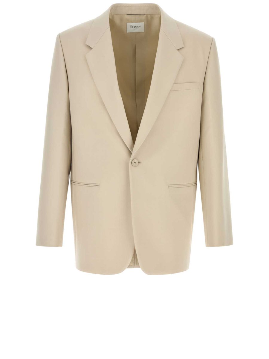 Saint Laurent Straight Fit Jacket in Beige Wool